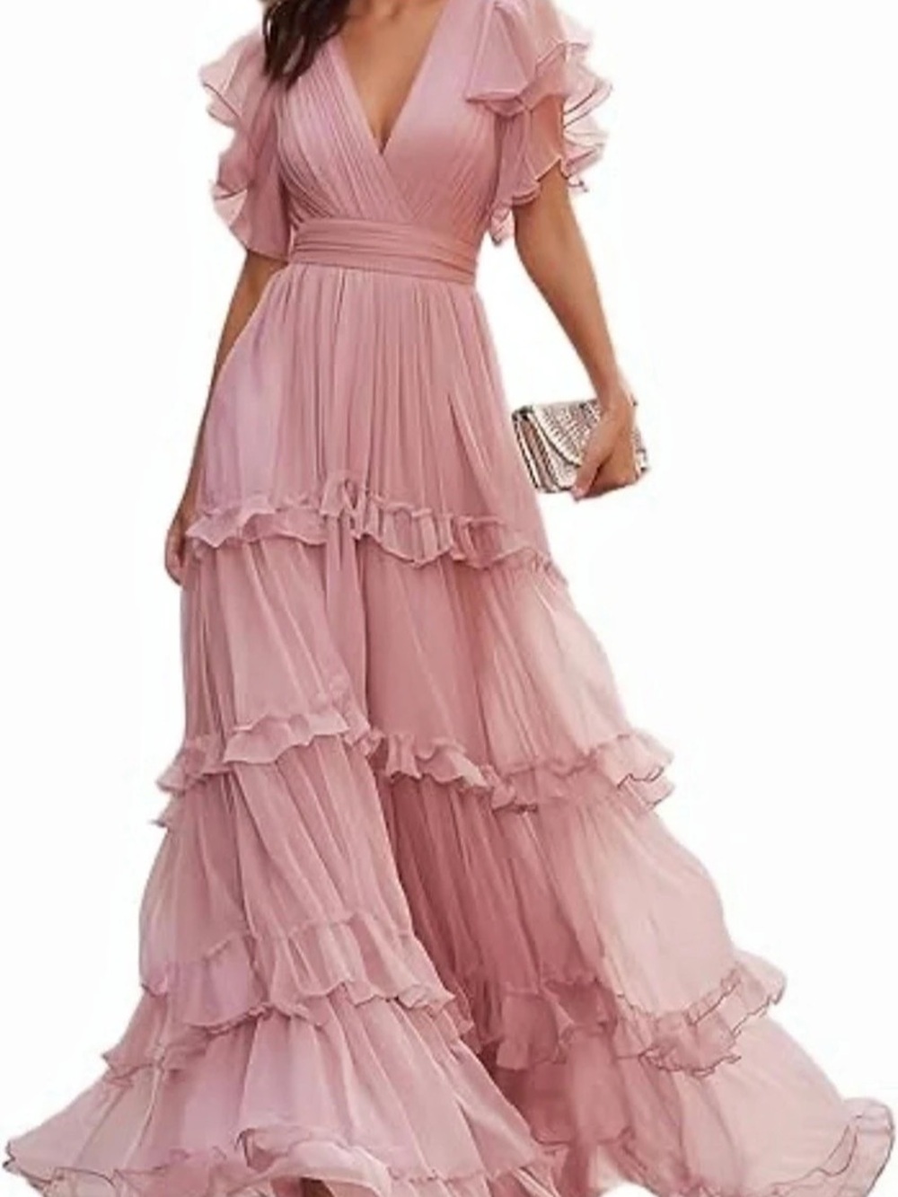 Pink Ruffle Maxi Dress Like New